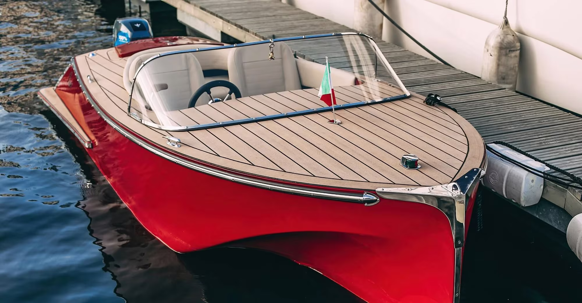 A Dock 622 motorboat moored at the pier
