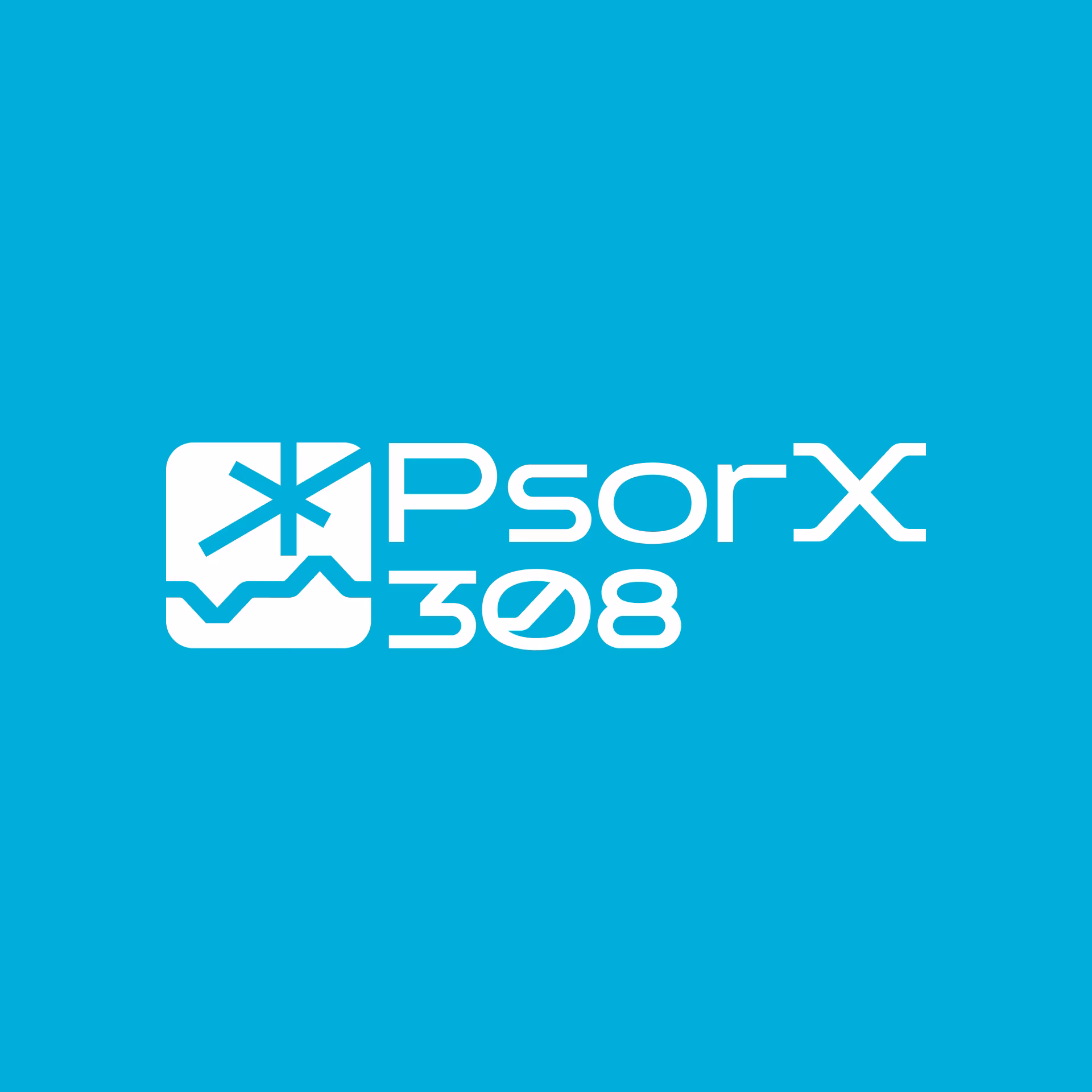 The PsorX 308 logo in white on the brand blue