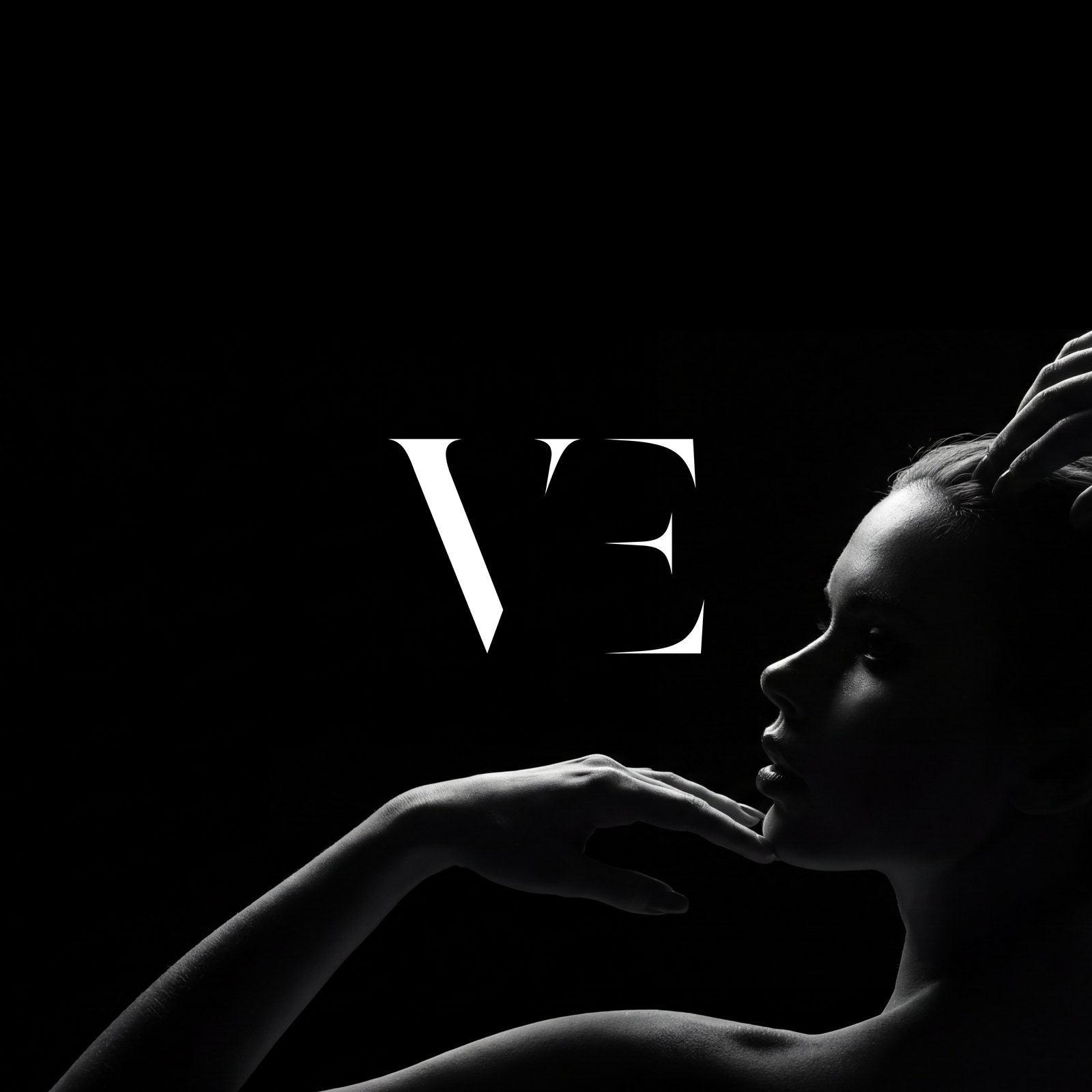 The VE monogram for Ekaterina Vakorina over a studio portrait